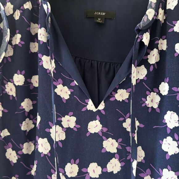 J Crew Dress Womens Purple Navy Scattered Peony Floral Tie Neck Tiered SZ M - Picture 11 of 16